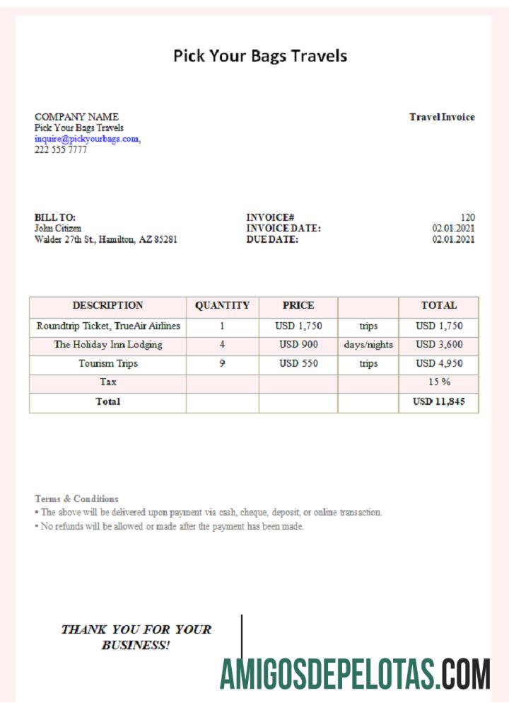 Fatura de viagem escolha sua bagagem nos EUA modelo